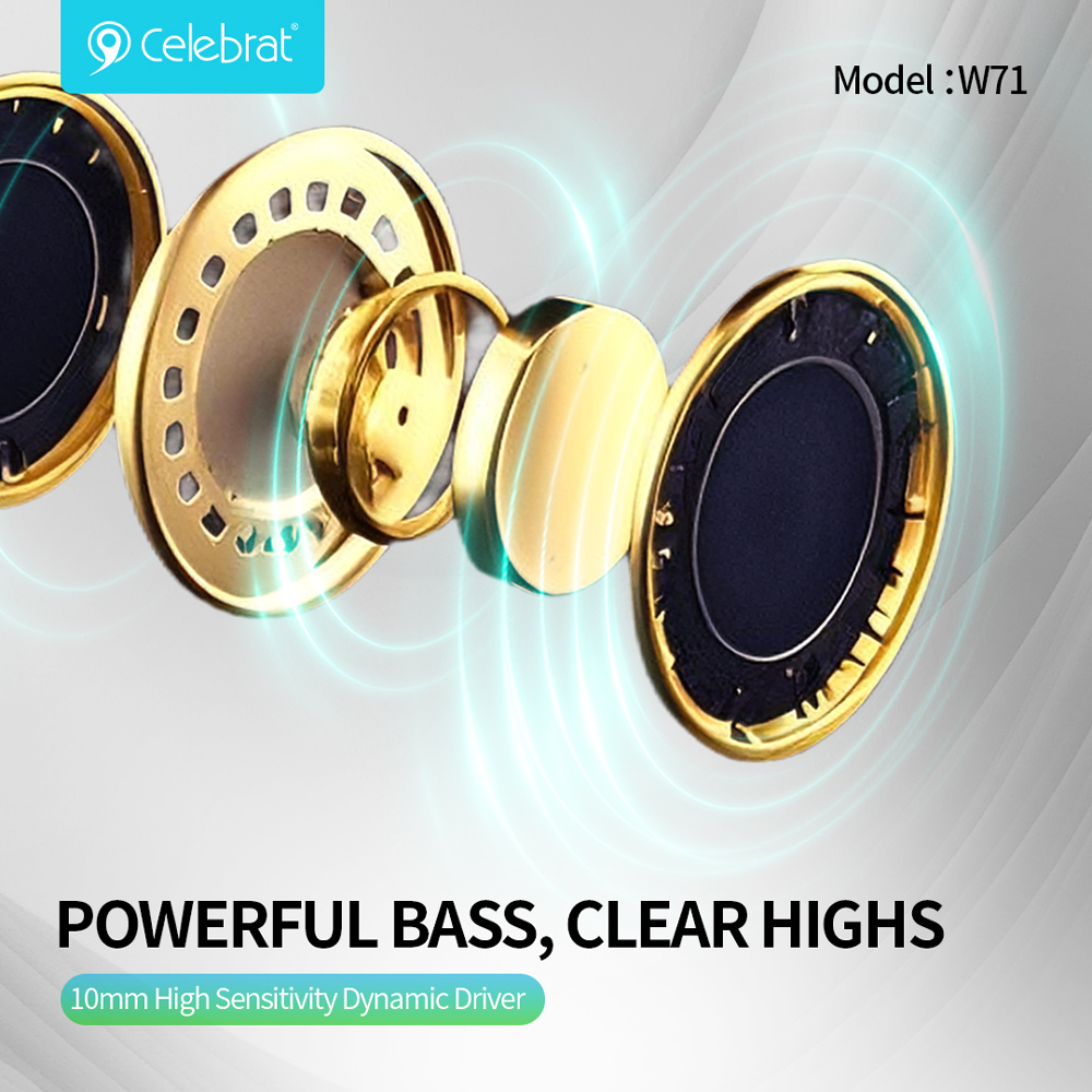 CELEBRAT earphones με θήκη φόρτισης W71, True Wireless, 10mm, 30/200mAh, μαύρα