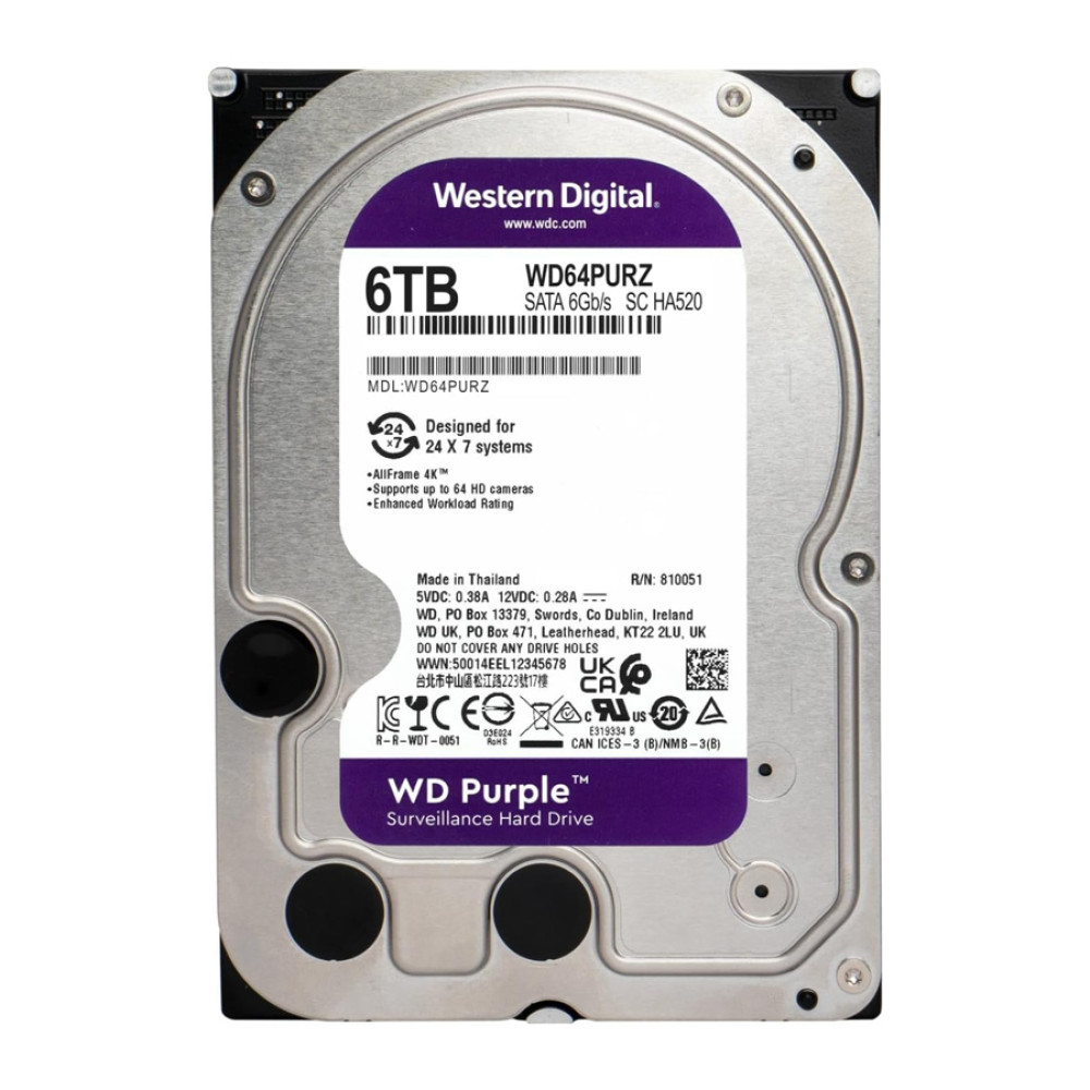 WD σκληρός δίσκος 3.5" Purple Surveillance 6TB, 256MB, 5400RPM, SATA III