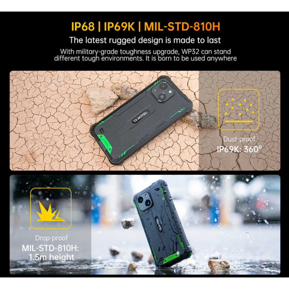OUKITEL smartphone WP32, 6", 4/128GB, 6300mAh, IP68/IP69K/MIL-STD-810H, πράσινο