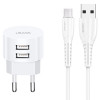 USAMS φορτιστής τοίχου T20 & καλώδιο Micro USB, 2x USB, 2.1A, λευκός
