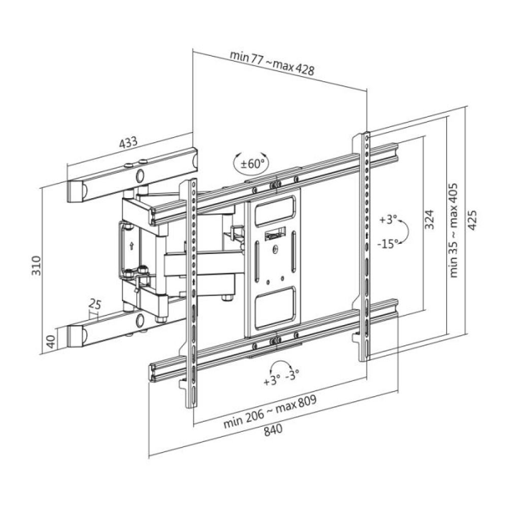 Βάση Τηλεόρασης Επιτοίχια LogiLink BP0115 43"-90" έως 60kg