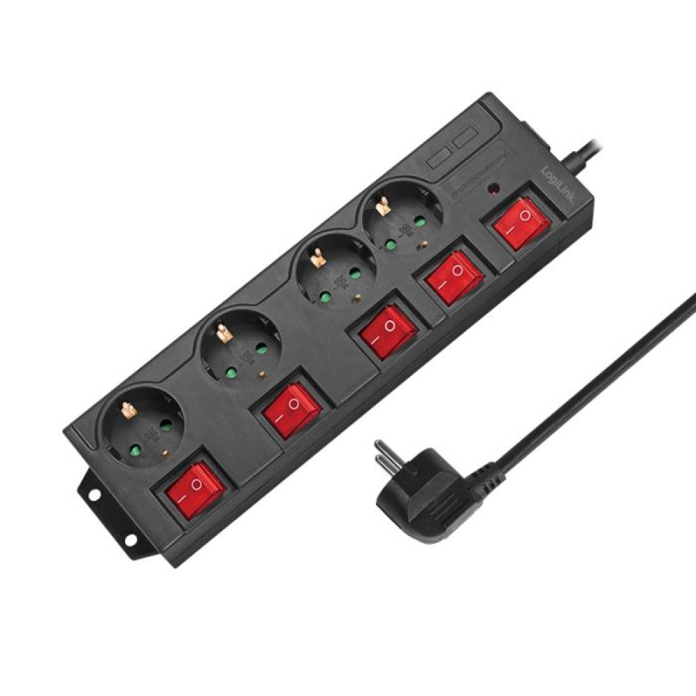 Πολύπριζο 4 Θέσεων LogiLink LPS251, με 5 Διακόπτες 1.5m Μάυρο