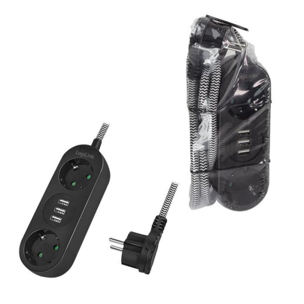Πολύπριζο 2 Θέσεων LogiLink LPS262U, με 3 Θύρες USB 1.5m Μαύρο