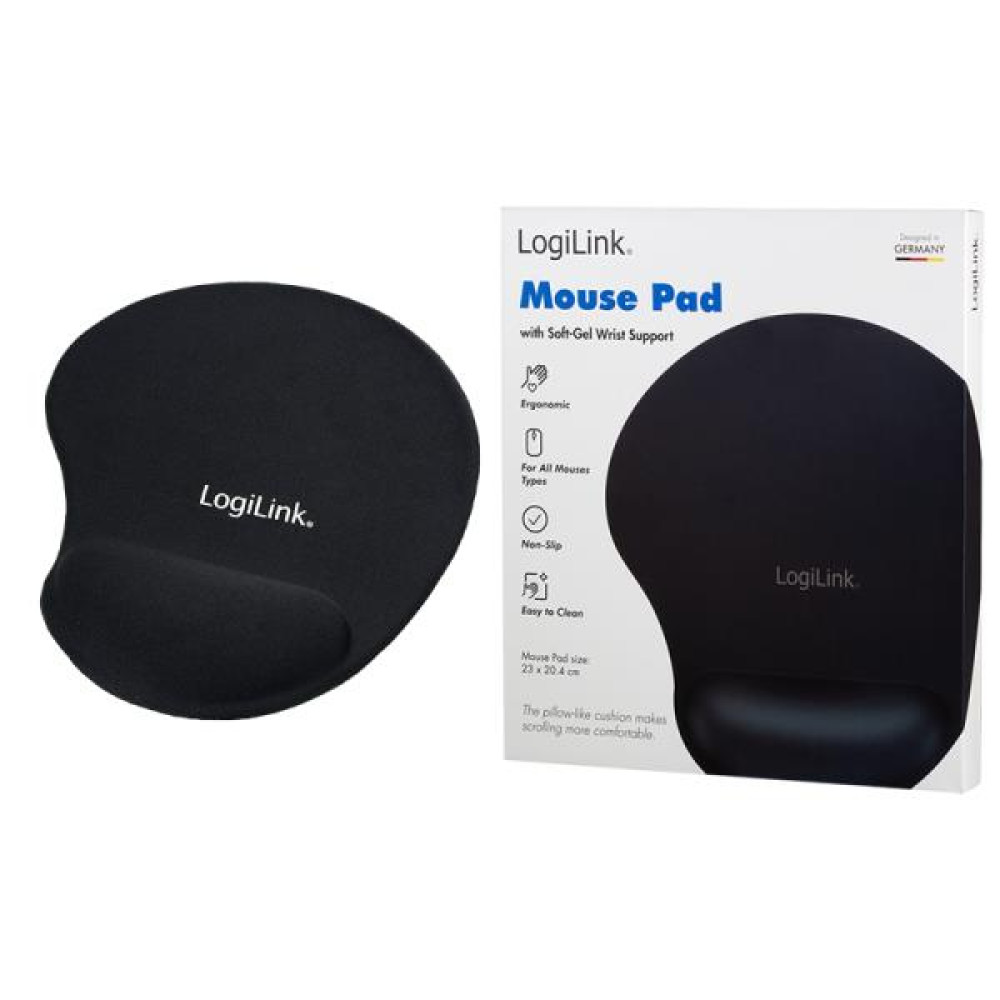 Mousepad GEL LogiLink ID0027, με Στήριγμα Καρπού Μαύρο