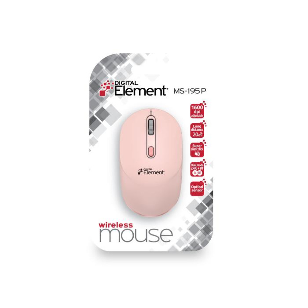 Ασύρματο Ποντίκι 2.4 GHz/BT Element MS-195P Ροζ