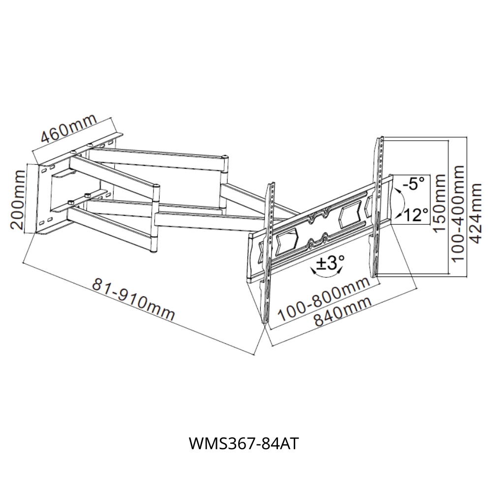 Βάση Τηλεόρασης Επιτοίχια Focus Mount WMS367-84AT 42"-90" έως 70kg