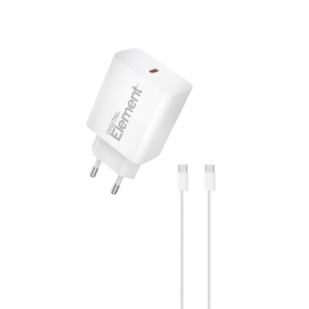 Φορτιστής Σπιτιού GaN PD 30W Element CH-250C 1 Θέσης, με καλώδιο USB-C 65W 1m Λευκό