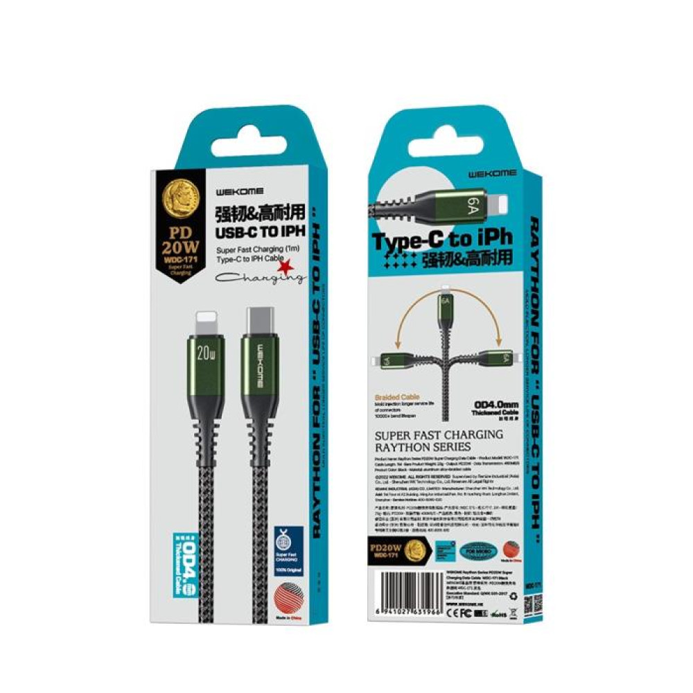 Καλώδιο Φόρτισης WK WDC-171 USB-C σε Lightning PD 20W 1m Μαύρο