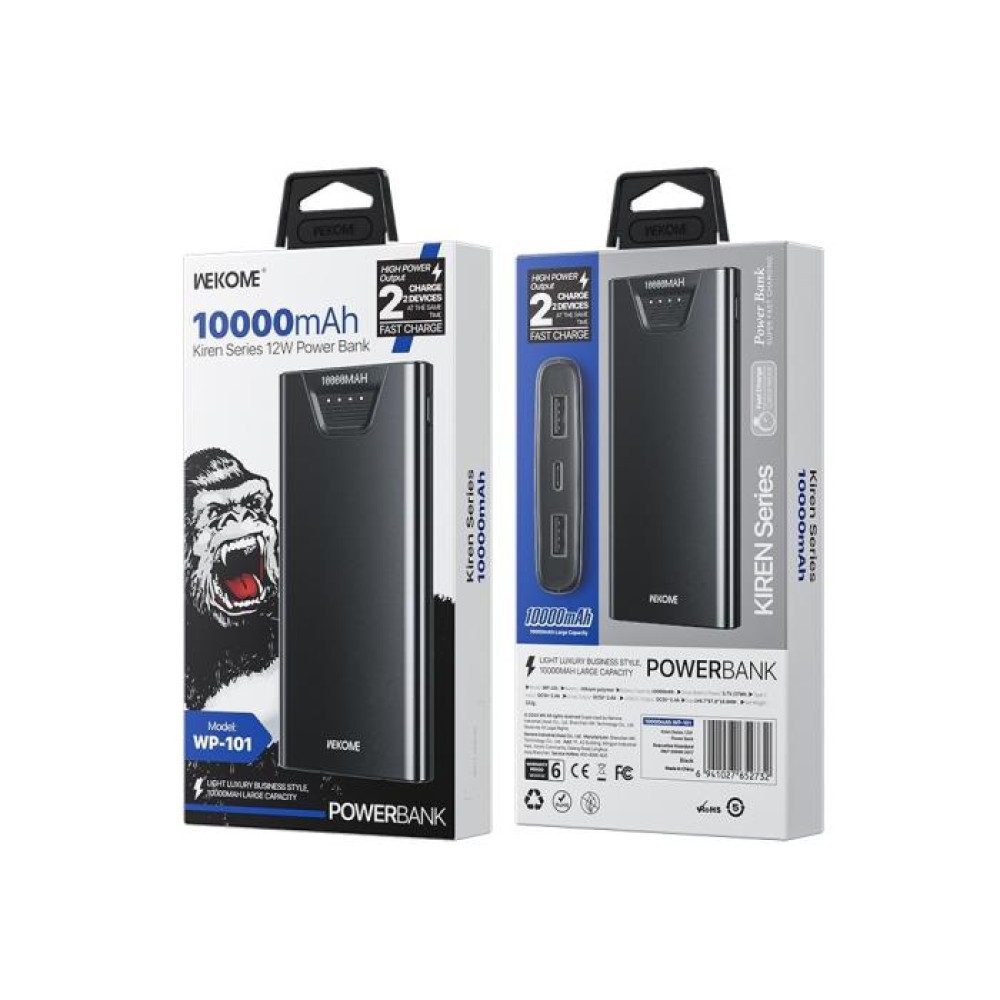 Power Bank 10000mAh 12W WK WP-101 2 Θέσεων Μαύρο