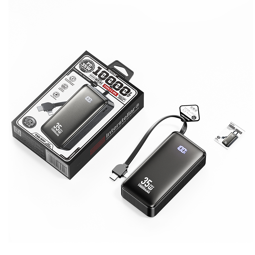 Power Bank 10000mAh PD 35W WK WP-61 2 Θέσεων, με καλώδιο USB-C/Lightning Μαύρο