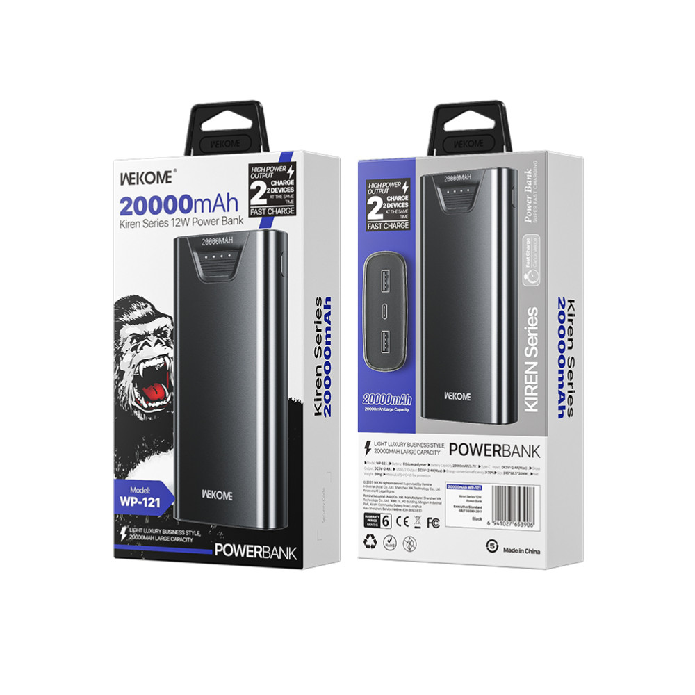 Power Bank 20000mAh 12W WK WP-121 2 Θέσεων Μαύρο