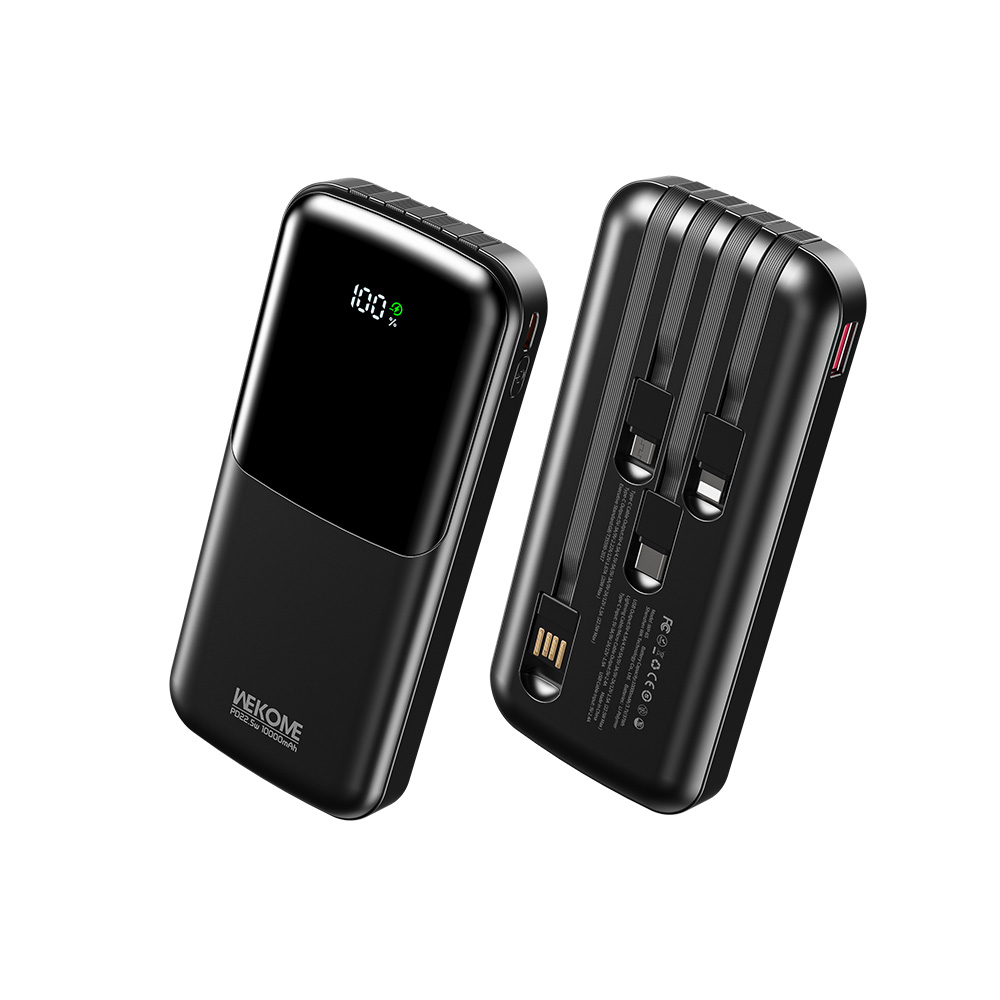 Power Bank 10000mAh PD 22,5W WK WP-65 2 Θέσεων, με καλώδιο USB-C/Lightning/Micro/USB Μαύρο