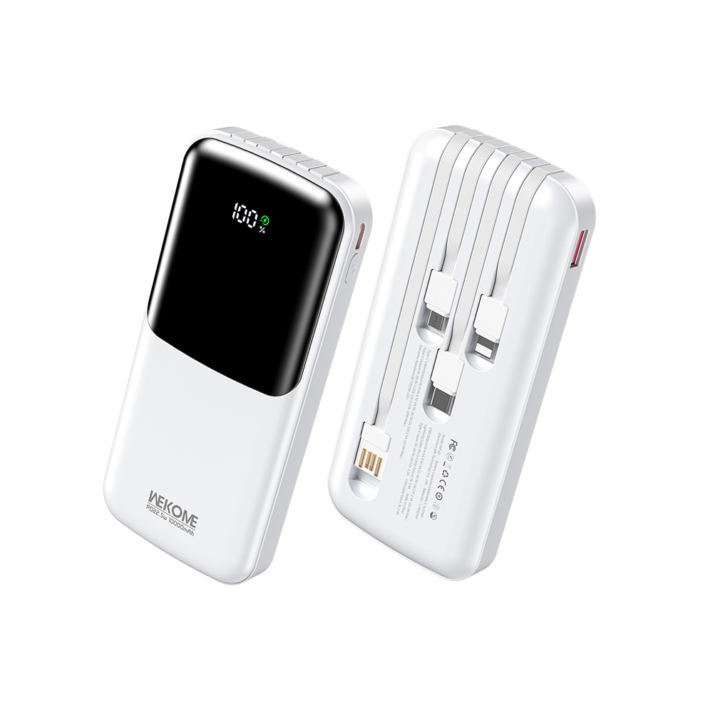 Power Bank 10000mAh PD 22,5W WK WP-65 2 Θέσεων, με καλώδιο USB-C/Lightning/Micro/USB Λευκό