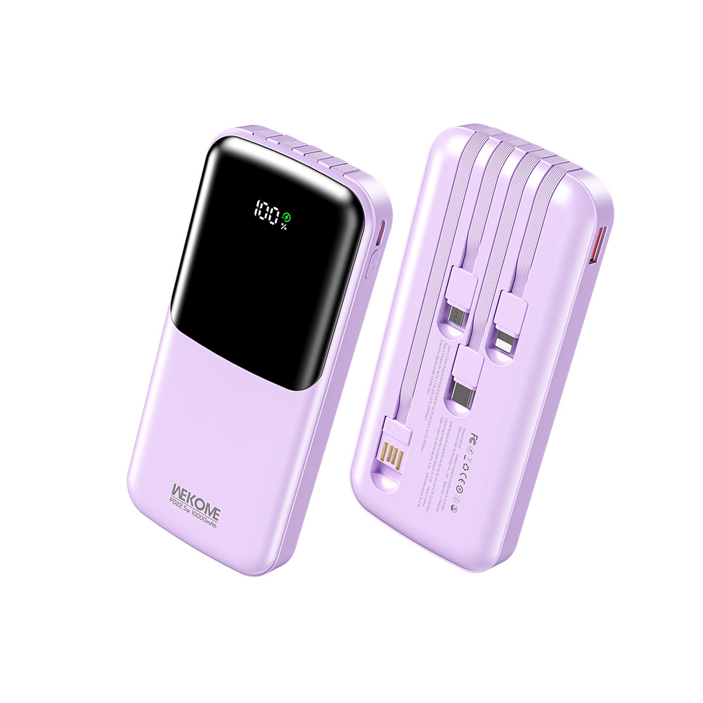 Power Bank 10000mAh PD 22,5W WK WP-65 2 Θέσεων, με καλώδιο USB-C/Lightning/Micro/USB Μωβ