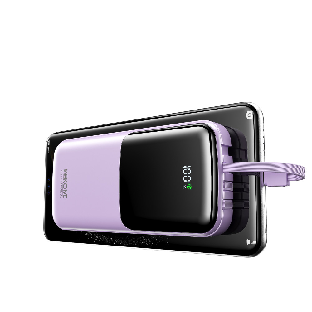 Power Bank 10000mAh PD 22,5W WK WP-65 2 Θέσεων, με καλώδιο USB-C/Lightning/Micro/USB Μωβ