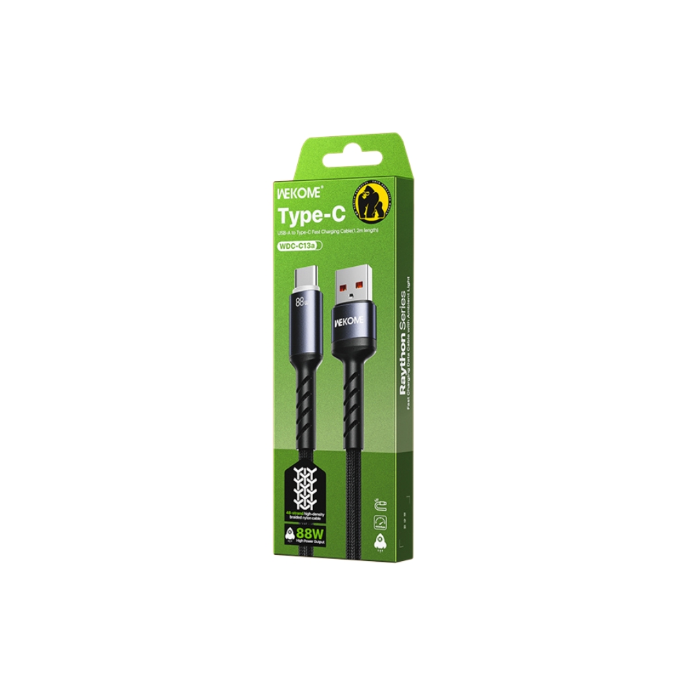 Καλώδιο Φόρτισης με LED WK WDC-C13a USB σε USB-C PD 88W 1.2m Μαύρο