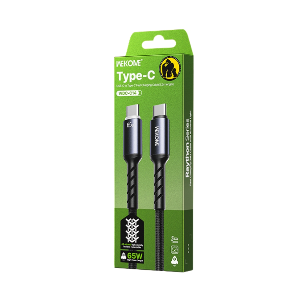 Καλώδιο Φόρτισης με LED WK WDC-C14 USB-C to USB-C PD 65W 1.2m Μαύρο
