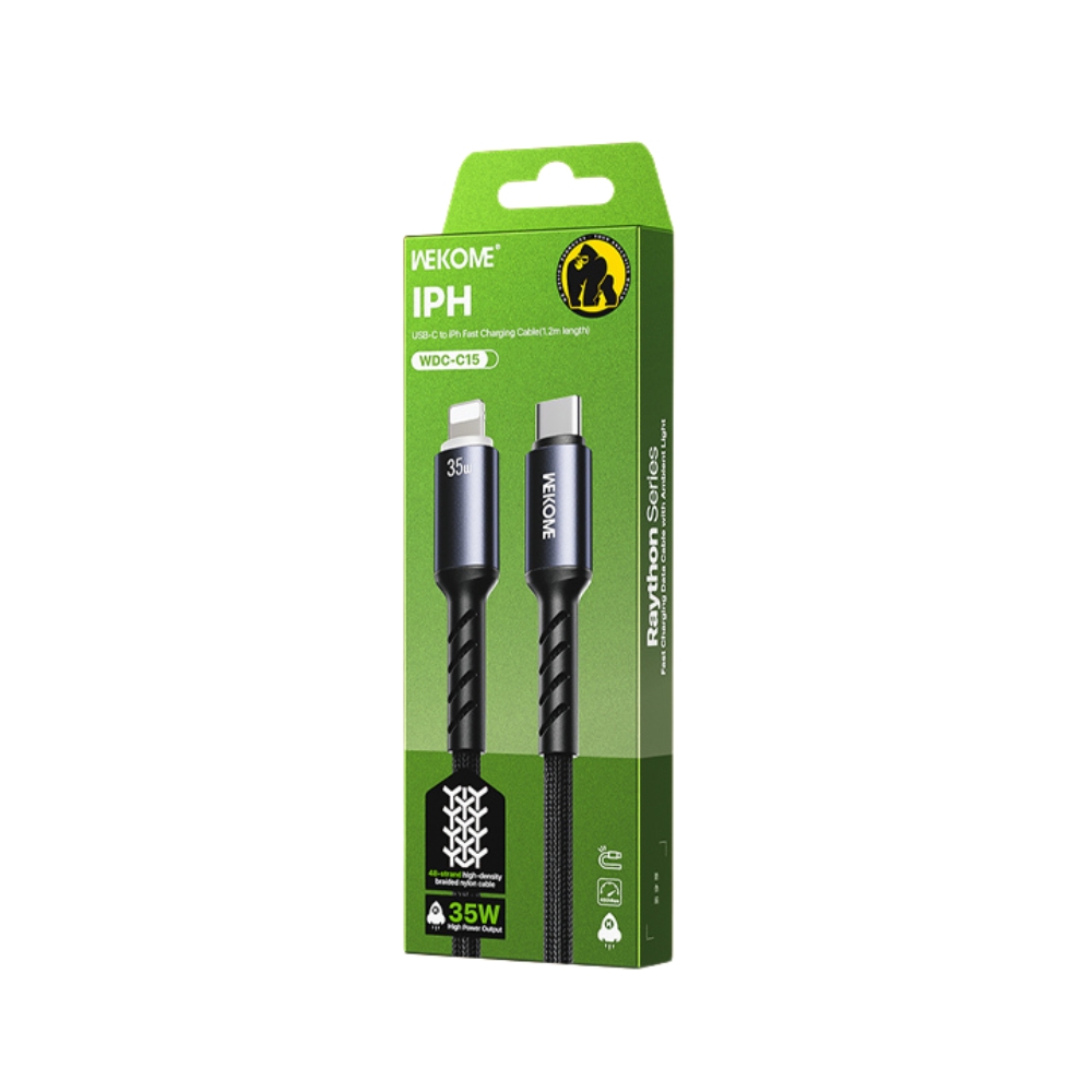 Καλώδιο Φόρτισης με LED WK WDC-C15 USB-C to Lightning PD 35W 1.2m Μαύρο
