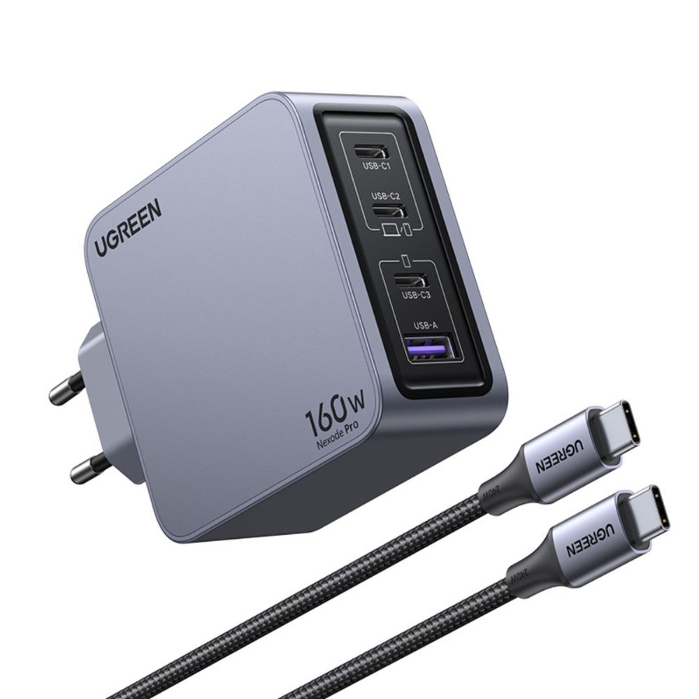 Φορτιστής Σπιτιού GaN PD 160W UGREEN X763 25877 4 Θέσεων, με καλώδιο USB-C 240W 1.5m Γκρί