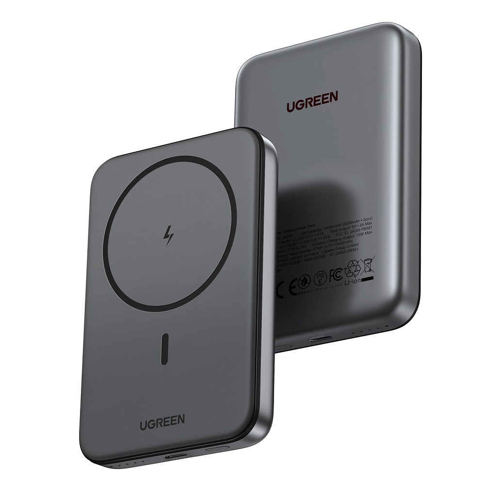 Power Bank 10000mAh PD 20W UGREEN PB561 25919, με Ασύρματη Φόρτιση Magnetic, 1 Θέσης Μαύρο