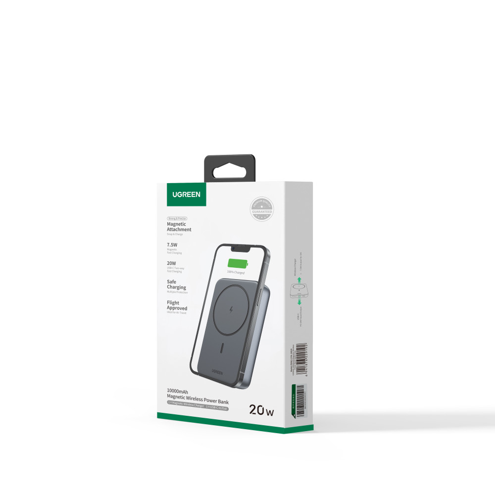 Power Bank 10000mAh PD 20W UGREEN PB561 25919, με Ασύρματη Φόρτιση Magnetic, 1 Θέσης Μαύρο