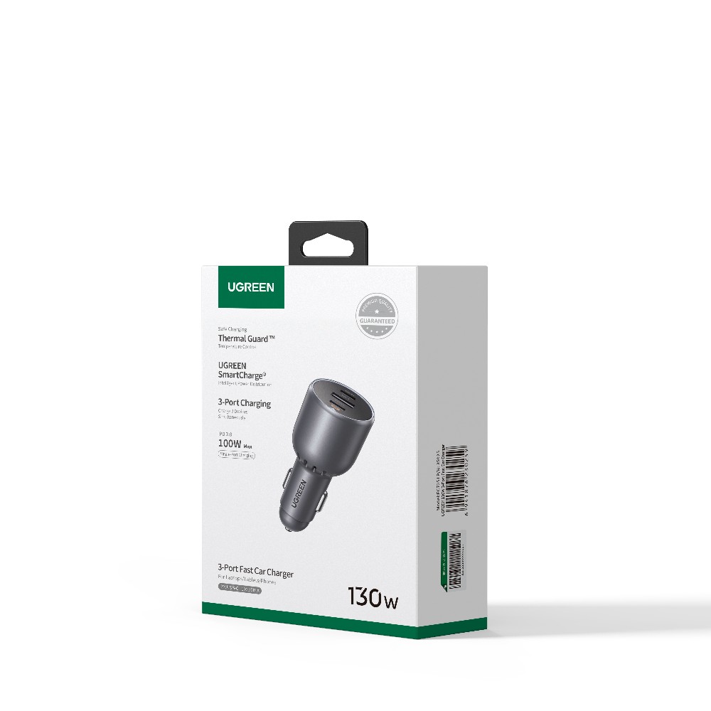 Φορτιστής Αυτοκινήτου 130W UGREEN EC705 55511 3 Θέσεων, με καλώδιο USB-C 100W Γκρί