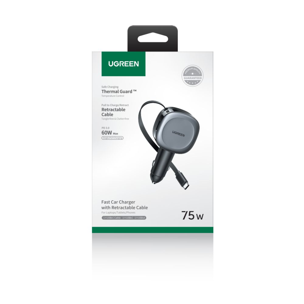 Φορτιστής Αυτοκινήτου 75W UGREEN EC601 55653 2 Θέσεων, με καλώδιο USB-C 60W Γκρί