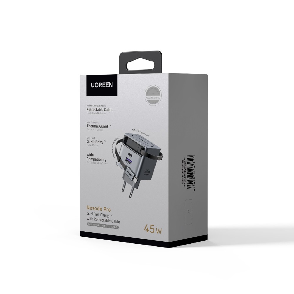 Φορτιστής Σπιτιού GaN PD 45W UGREEN X614 65822 2 Θέσεων, με καλώδιο USB-C 45W Γκρι