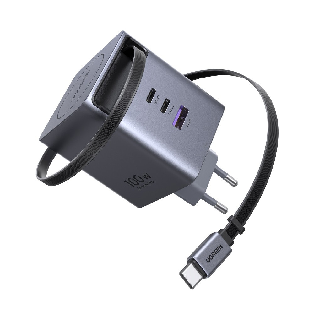 Φορτιστής Σπιτιού GaN PD 100W UGREEN X616 65828 3 Θέσεων, με καλώδιο USB-C 100W Γκρι