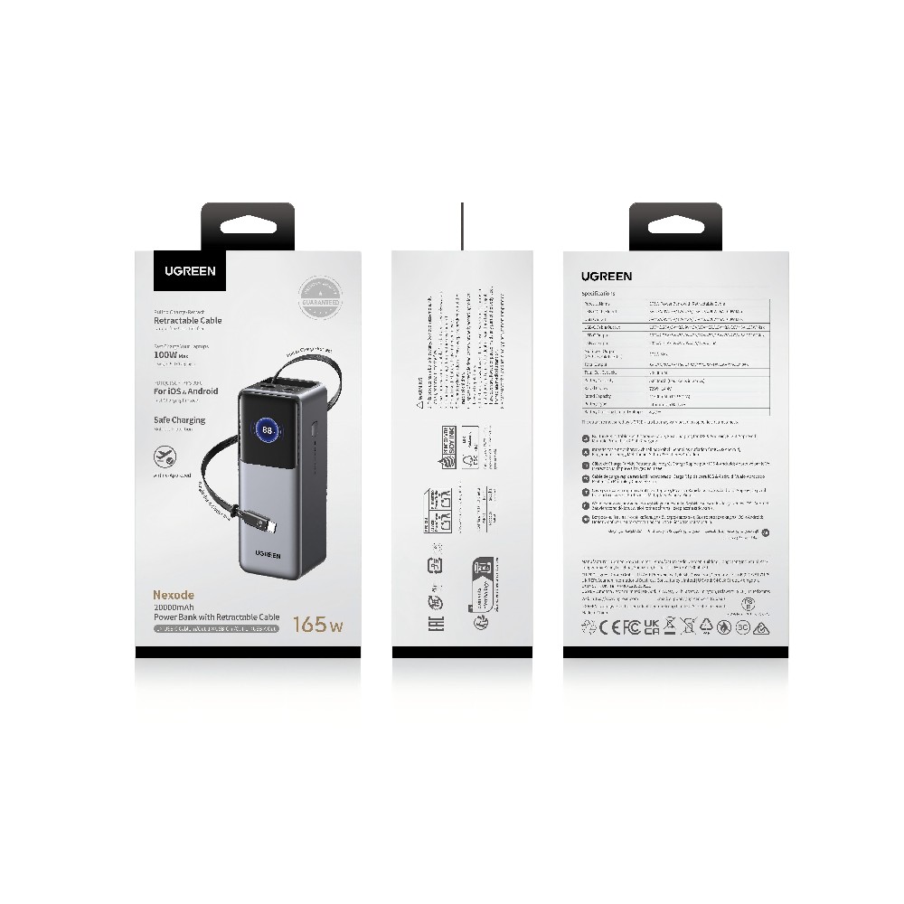 Power Bank 20000mAh PD 165W UGREEN PB726 55987B 2 Θέσεων, με καλώδιo USB-C 240W Γκρι