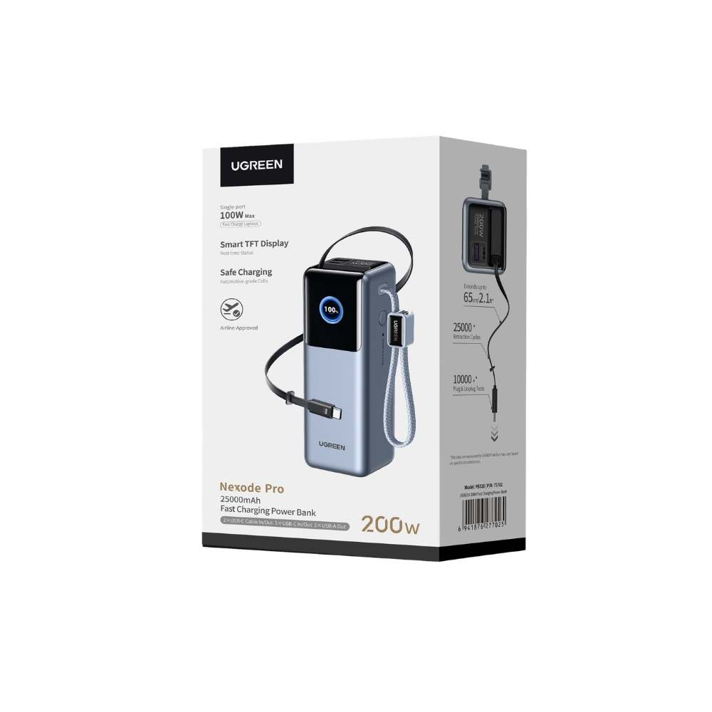 Power Bank 25000mAh PD 200W UGREEN PB728 75702B 2 Θέσεων, με 2 καλώδια USB-C