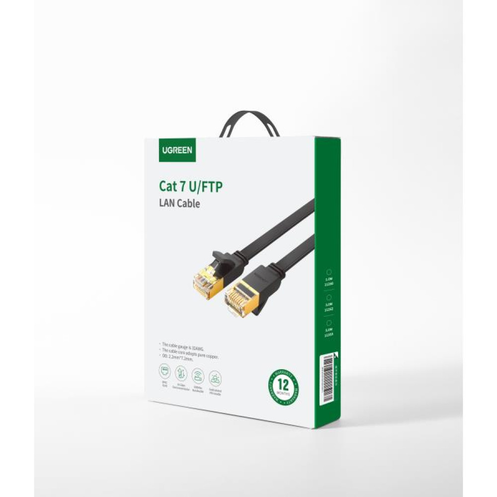 Καλώδιο Δικτύου U/FTP CAT7 UGREEN NW106 11260 1m Flat Pure Copper Μαύρο