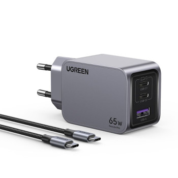 Φορτιστής Σπιτιού GaN PD 65W UGREEN X755 25871 3 Θέσεων, με καλώδιο USB-C 100W 1.5m Γκρί