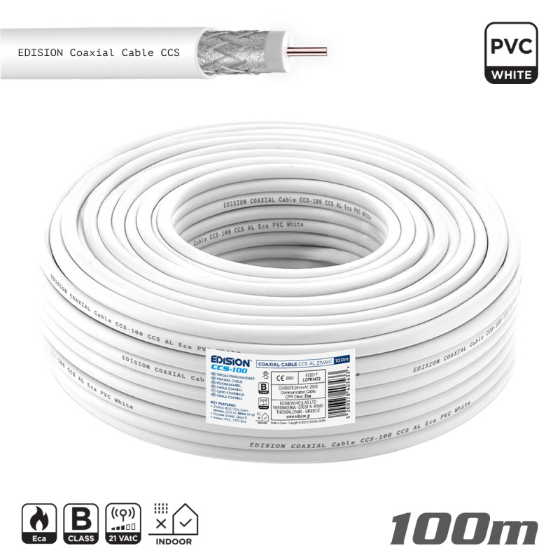 ΚΑΛΩΔΙΟ Coaxial CCS-100 CCS AL Eca PVC Λευκό 100m