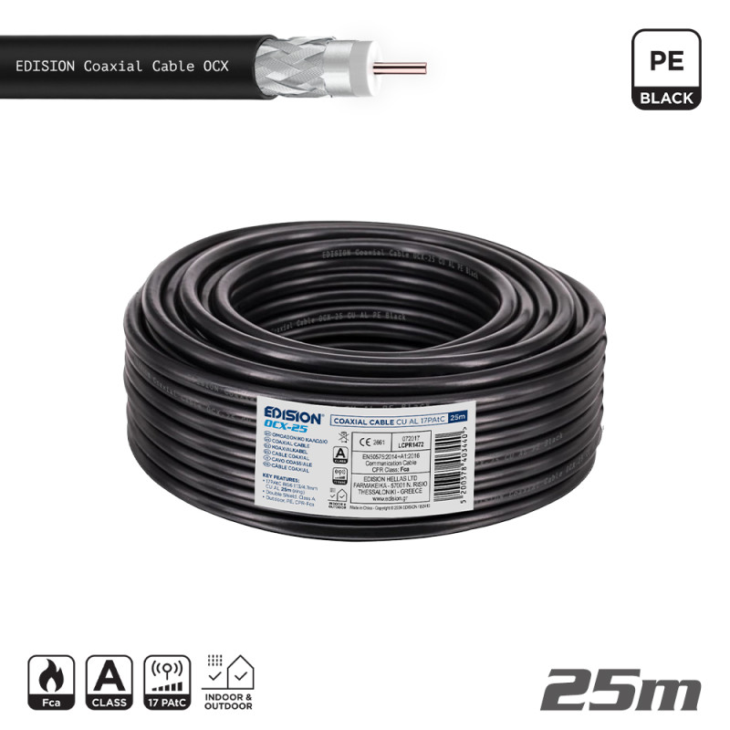 ΚΑΛΩΔΙΟ Coaxial OCX-25 CU AL Fca PE Μαύρο 25m