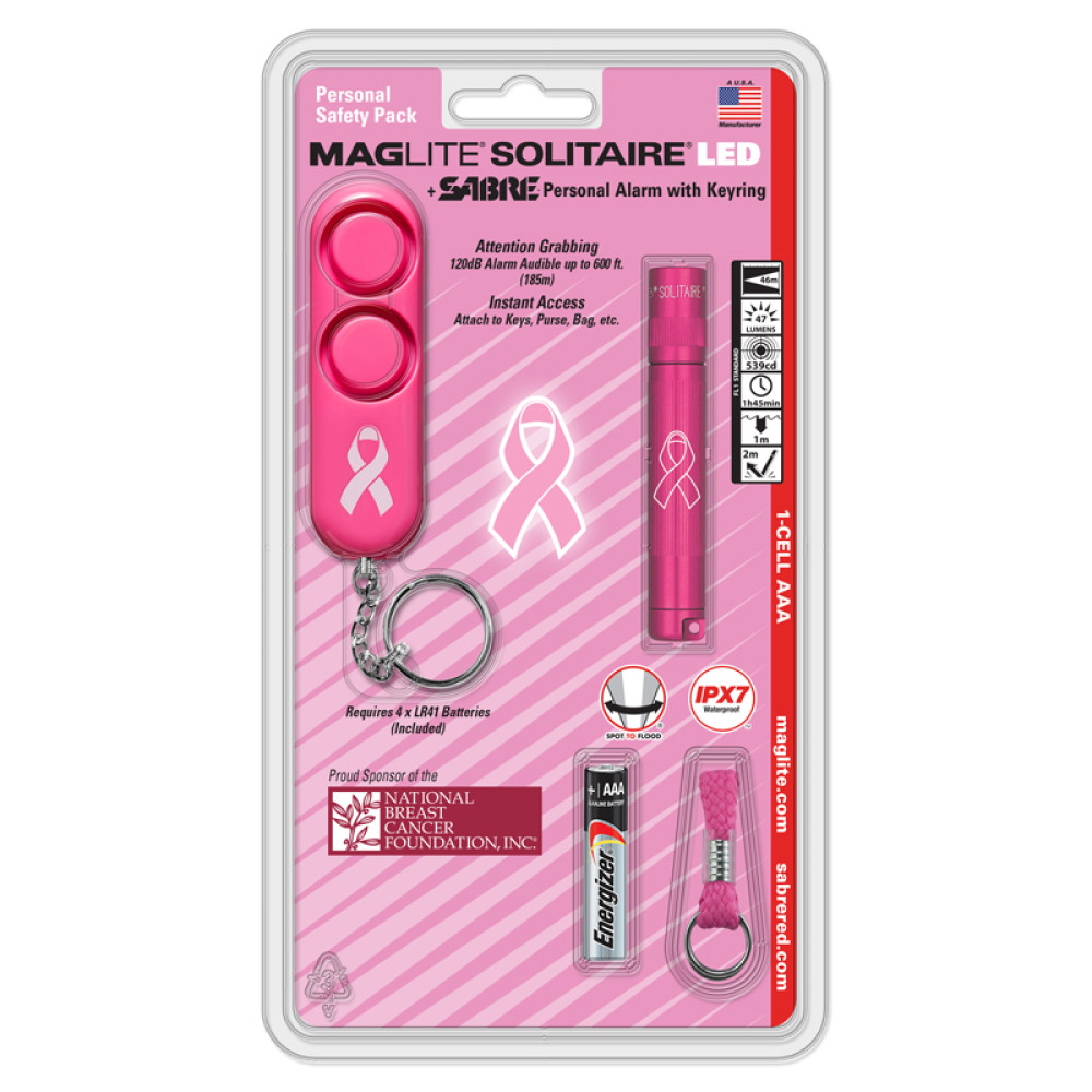 SJ3AUD6 Φακός MAGLITE Solitaire LED NBCF ροζ & SABRE KIT συναγερμού