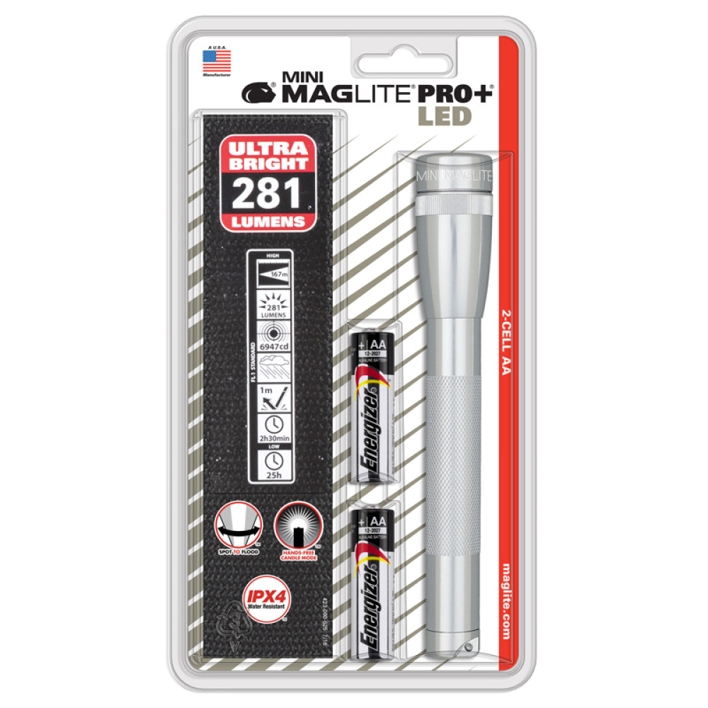 SP+P10H Φακός MINI MAGLITE PRO+ 2x AA LED ασημί