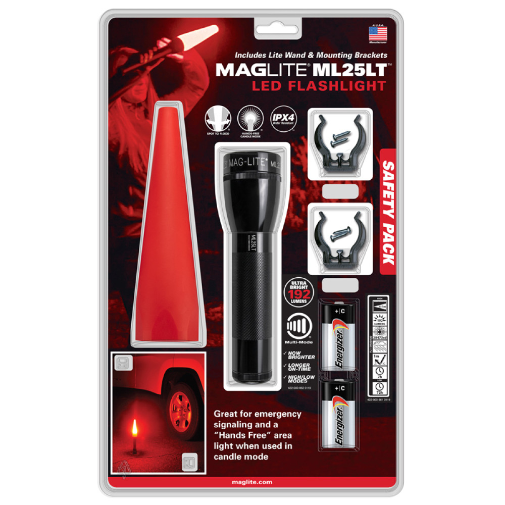 ML25LT-J201G Φακός MAGLITE ML25LT LED μαύρος & KIT ασφαλείας κόκκινο
