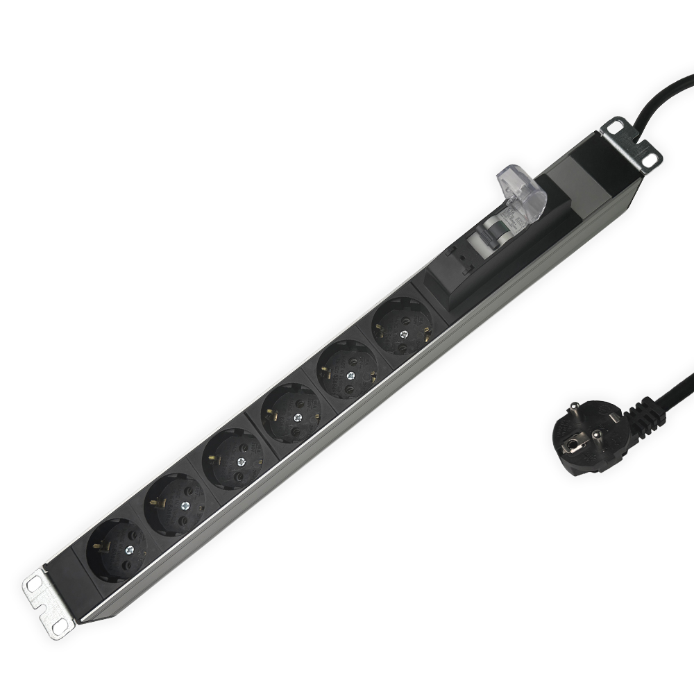 Πολύπριζο Rack 19'' 1U Alu 6 Σούκο 16A 4000W με διακόπτη