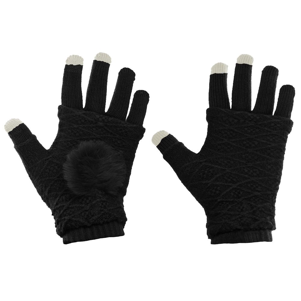 Γάντια Touchscreen 2in1 Striped and Fingerless one size Μαύρο