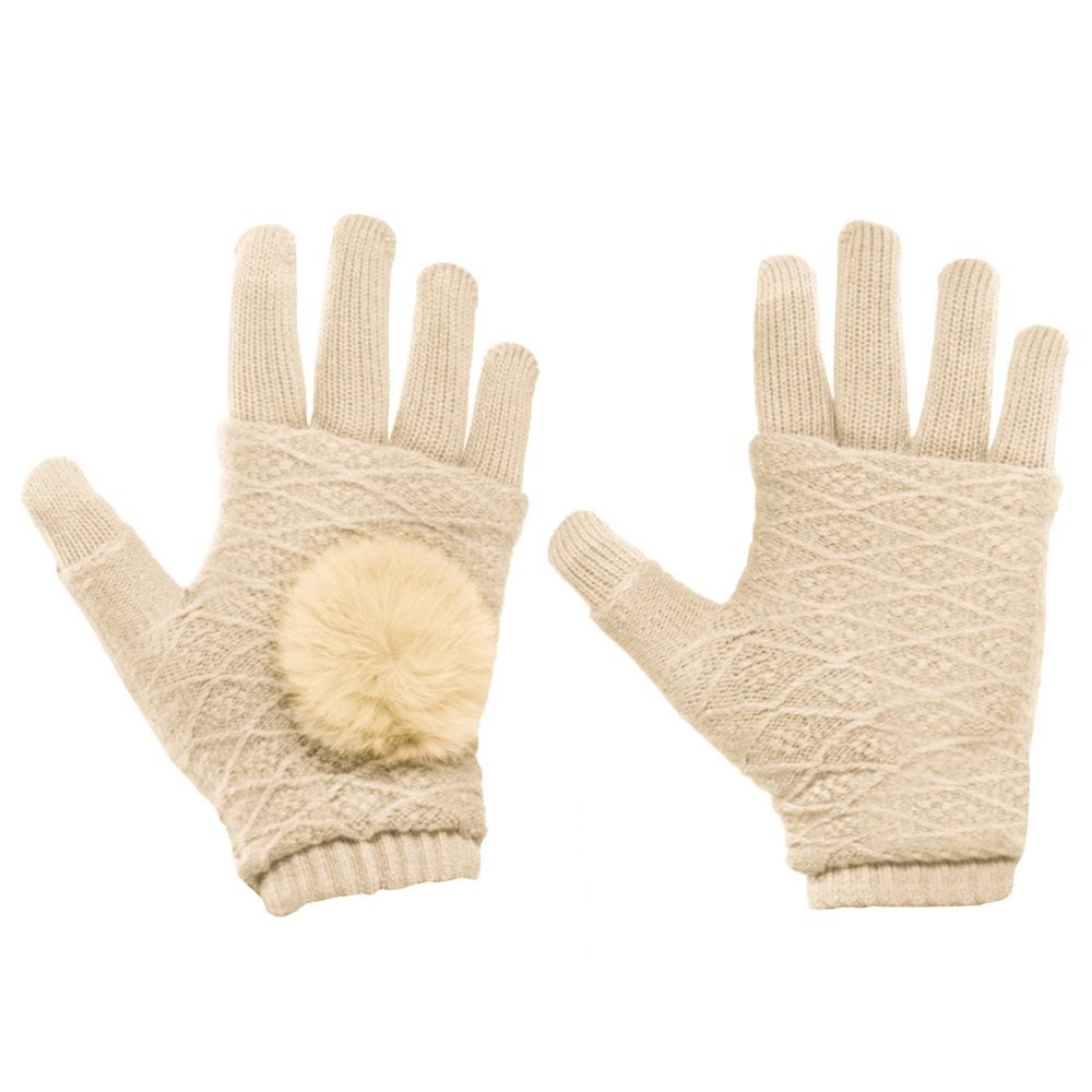 Γάντια Touchscreen 2in1 Striped and Fingerless one size Μπεζ
