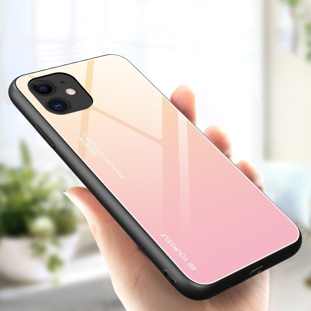 Glass Case Apple iPhone 12 / iPhone 12 Pro Κίτρινο / Ροζ