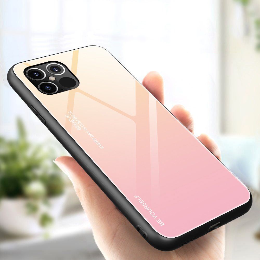 Glass Case Apple iPhone 12 Pro Max Κίτρινο / Ροζ