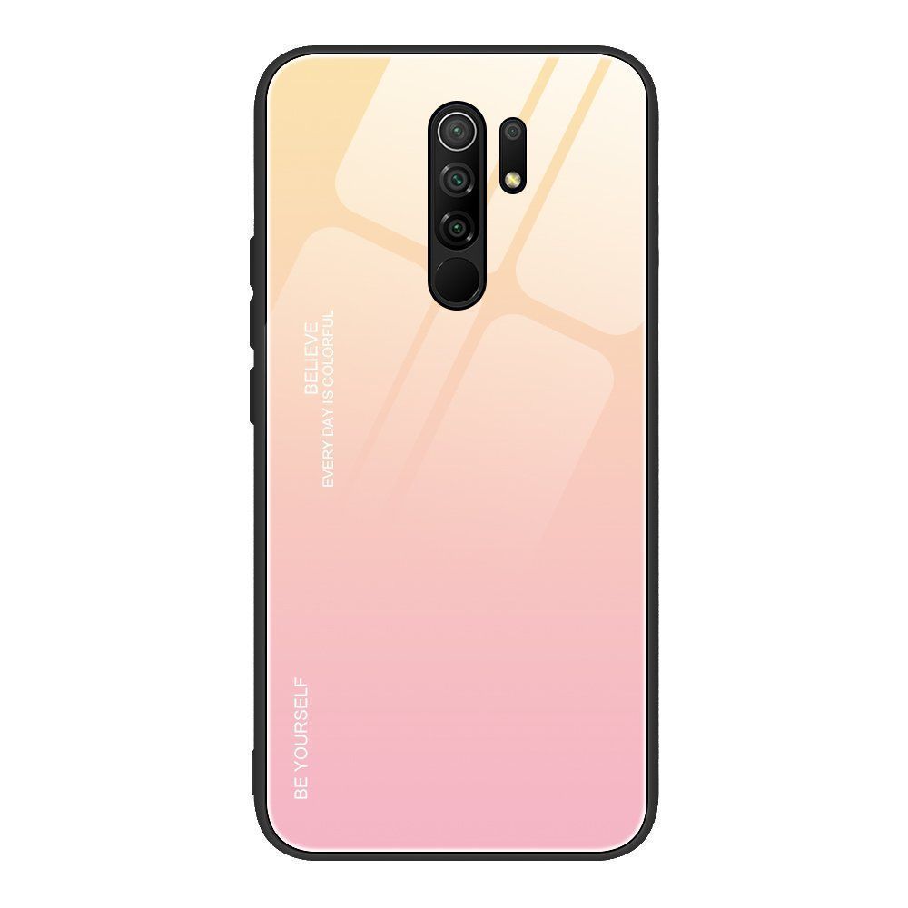 Glass Case Xiaomi Redmi 9 Κίτρινο / Ροζ
