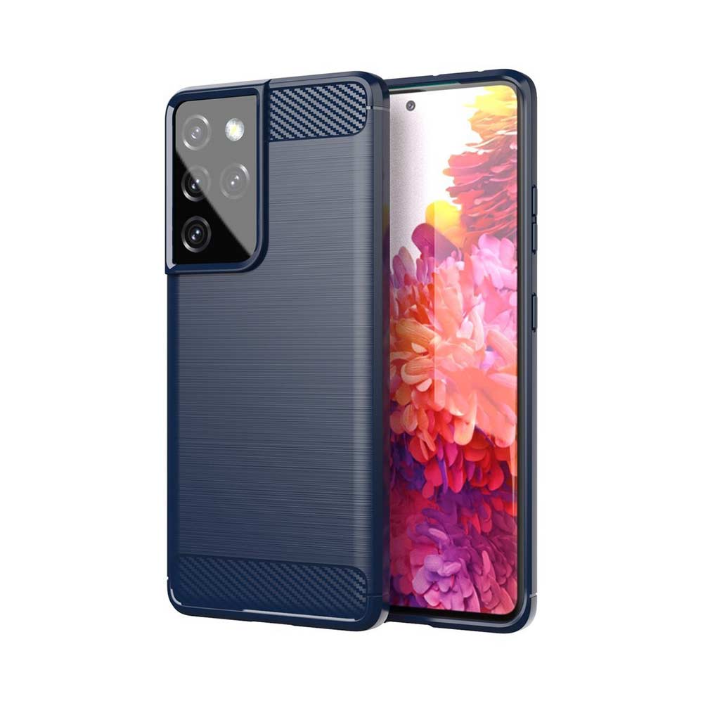Θήκη Σιλικόνης Carbon TPU Fiber Brushed Samsung Galaxy S21 Ultra Μπλε