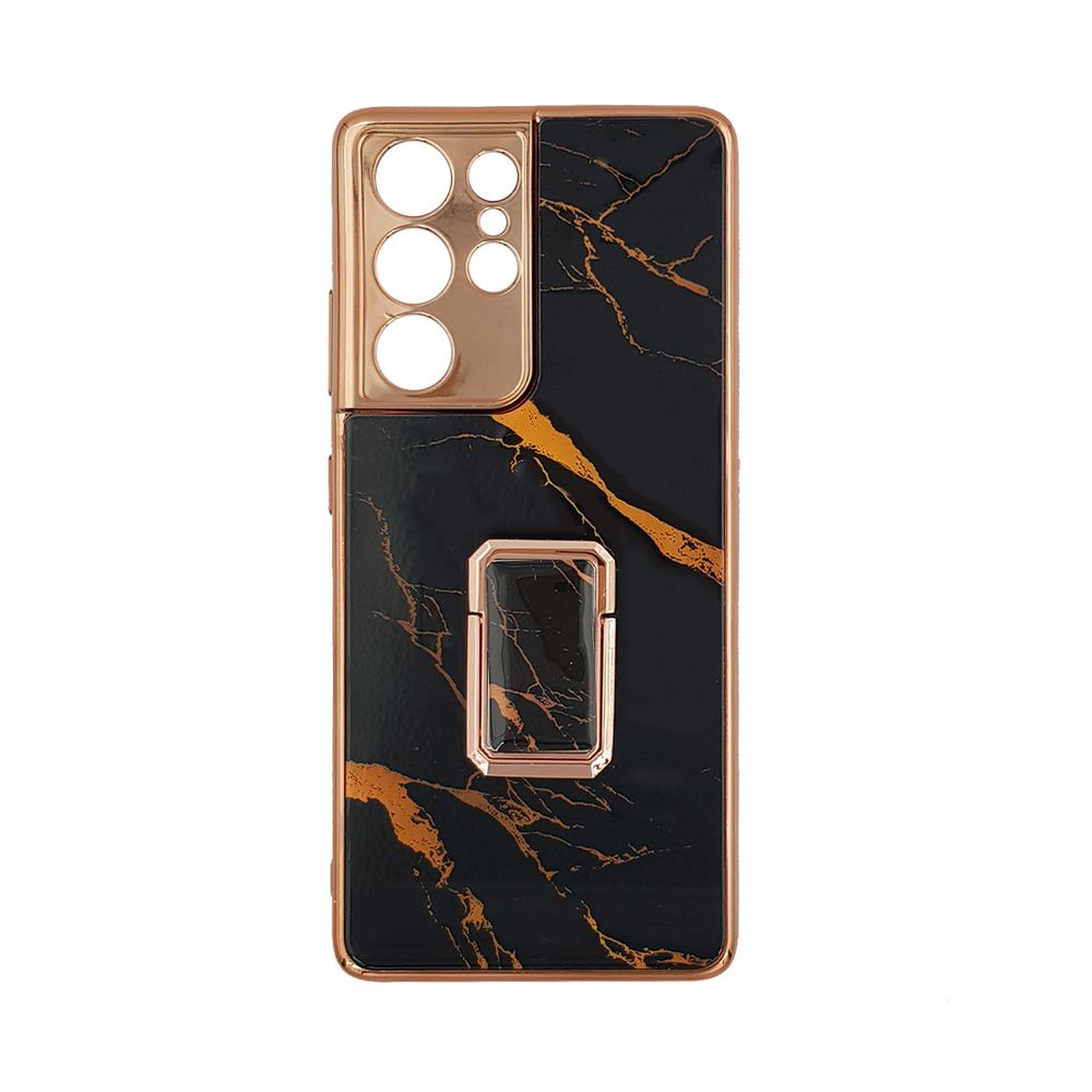 GKK Electroplate Glass Case with Holder Samsung Galaxy S21 Ultra Μαύρο
