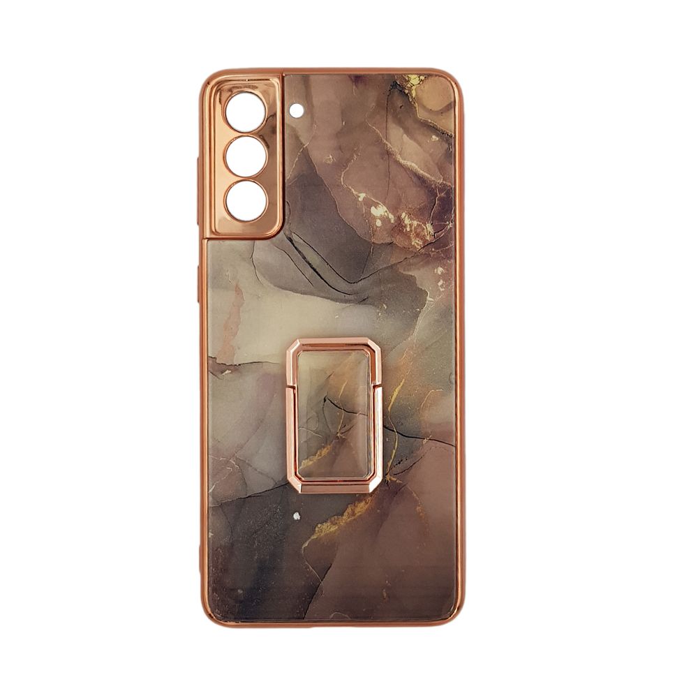 GKK Electroplate Glass Case with Holder Samsung Galaxy S21 Μπεζ