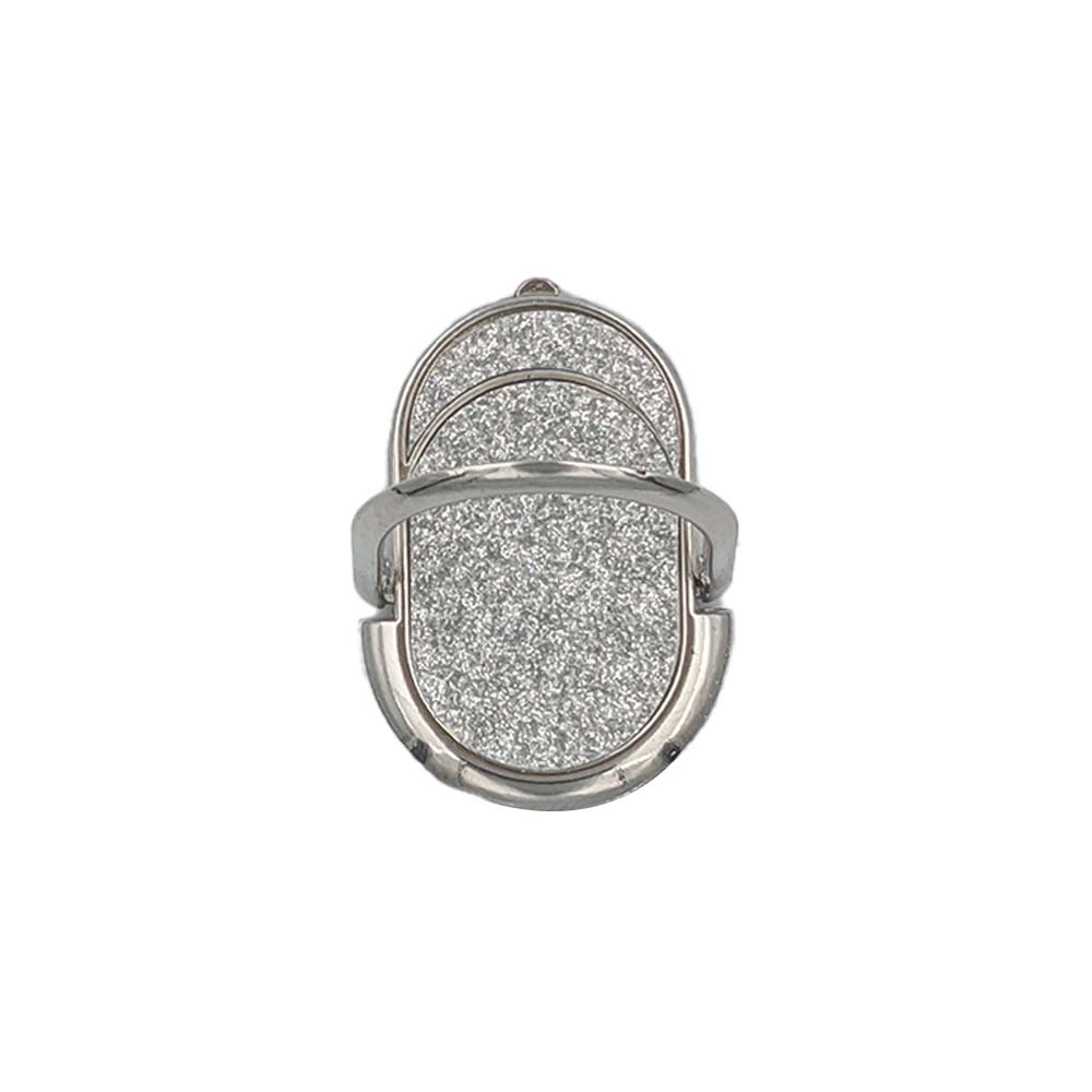 Αυτοκόλλητο Δαχτυλίδι  Κινητού Μαγνητικό Ring Glitter Οβαλ Ασημί
