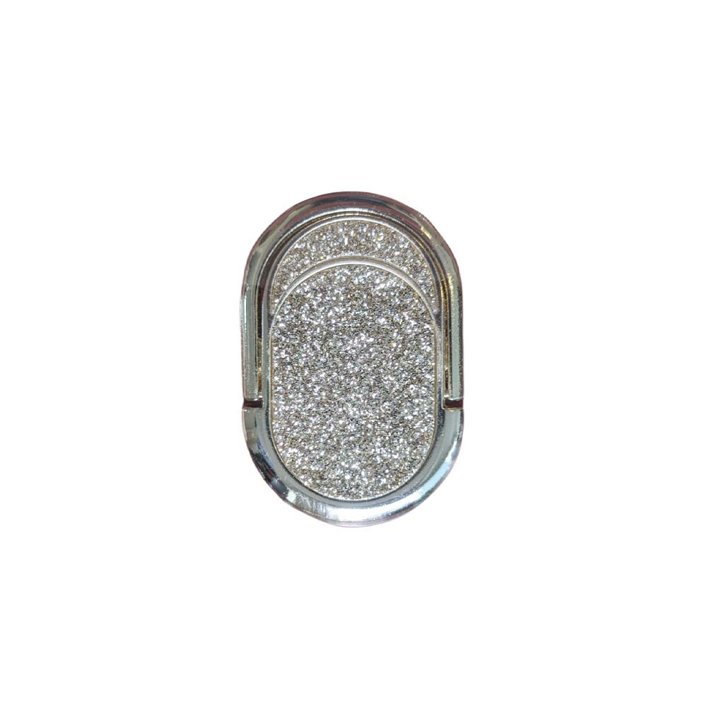 Αυτοκόλλητο Δαχτυλίδι  Κινητού Μαγνητικό Ring Glitter Οβαλ Ασημί