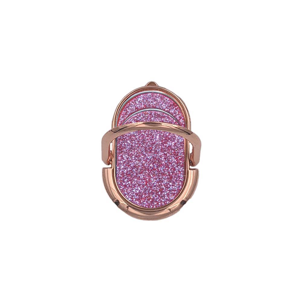Αυτοκόλλητο Δαχτυλίδι  Κινητού Μαγνητικό Ring Glitter Οβαλ Ροζ Χρυσό